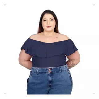 Blusinha Feminina Ciganinha Malha Babado Plus Size 56 Ao 60