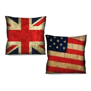 Kit Capa De Almofada Bandeira Inglaterra Estados Unidos 42cm