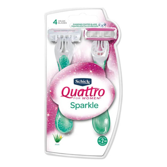 Pack X2 Maquina Afeitadora Femenina Schick Quattro Sparkle