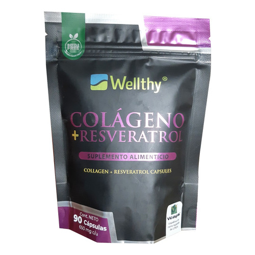 Colágeno Hidrolizado Resveratrol 90 Cápsulas Wellthy Sabor Sin Sabor