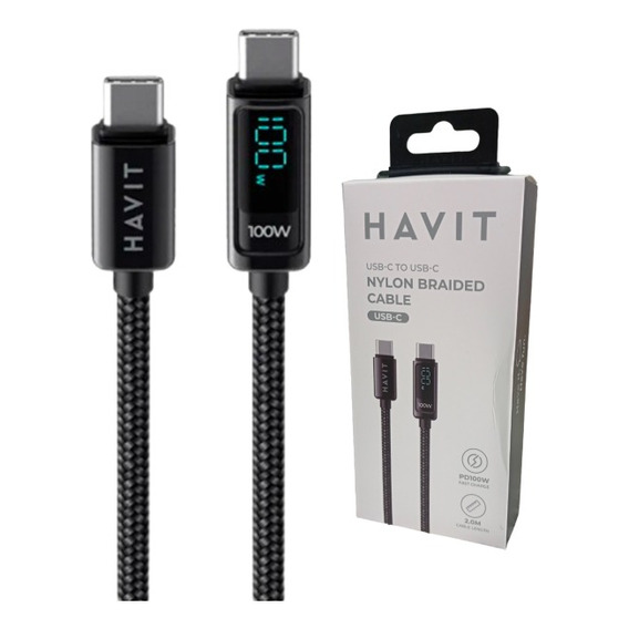 Cable Usb Tipo C A C Havit 100w Ultra Rápido Reforzado 2mt