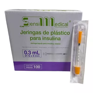 100 Jeringas Para Insulina Sensimedical 31g X 6mm 0.3ml Capacidad En Volumen 10 Ml