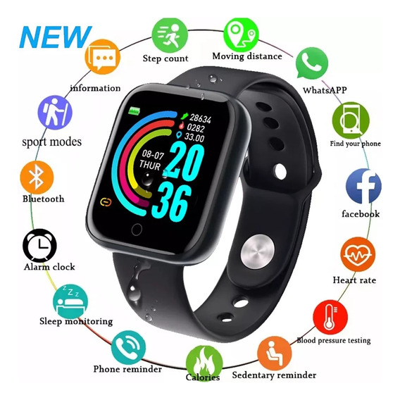 Reloj Inteligente Y68 D20 Ritmo Cardíaco Deportivo Bluetooth