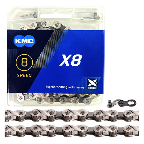 Cadena Kmc X8 Silver & Gray 116l 8v 16v 24v Mtb Ruta +cierre