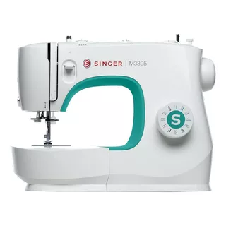 Máquina De Coser Recta Singer M3305 Portable Blanca Y Verde Color Blanco/verde