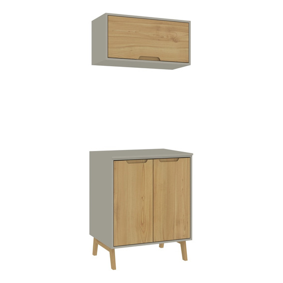 Combo De Mueble Alacena Mesada Y Aéreo Mdp - Madera - Cinza