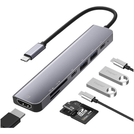 Hub Usb Tipo C Adaptador 7 En 1 Hdmi Macbook Pro Air Windows