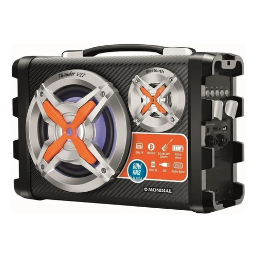 Alto-falante Mondial Multi Connect Thunder VII MCO-07 portátil com bluetooth preto, prata e laranja 110V/220V 