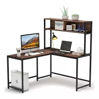 Mesa Escrivaninha Com Prateleira Em L Industrial 