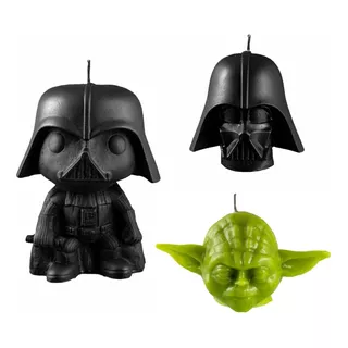 Kit 3 Velas Decorativas Star Wars Darth Vader Yoda Casco