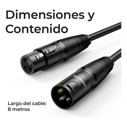 Ugreen Cable De Micrófono Xlr Macho A Hembra Altavoces 8m