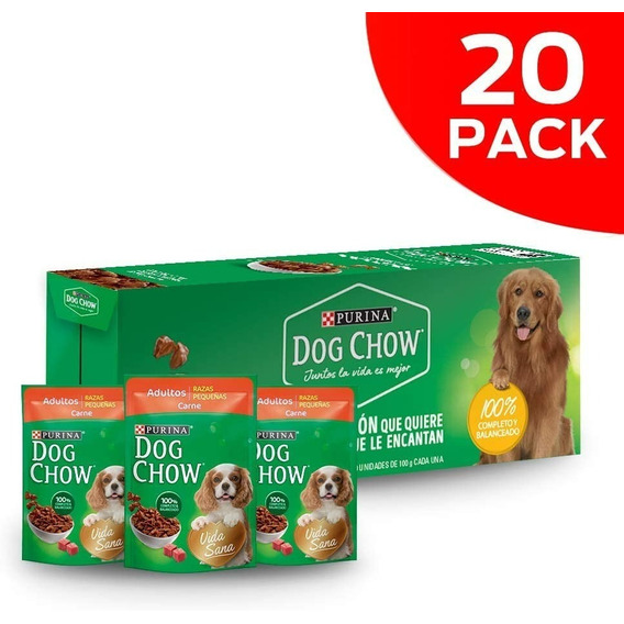 Alimentos Dog Chow Vida Sana Adultos Carne 100g C/u X20