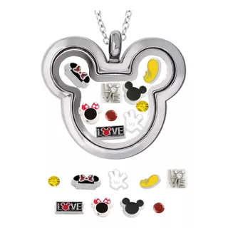 Locket Relicario Mickey 8 Charms Dije Cadena Personalizable