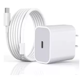Cargador 20w+cable Usb C Carga Rápida Para iPhone Blanco