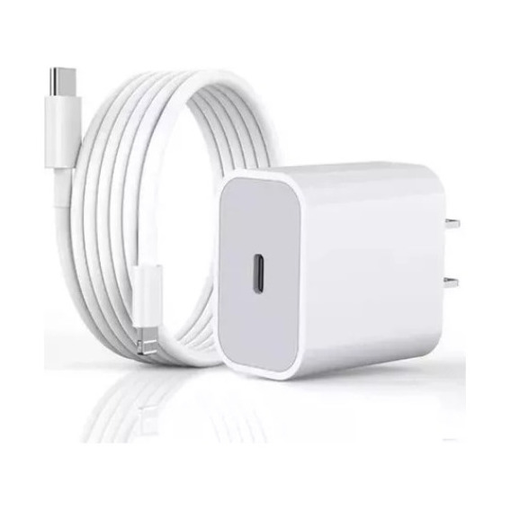 Cargador 20w+cable Usb C Carga Rápida Para iPhone Blanco