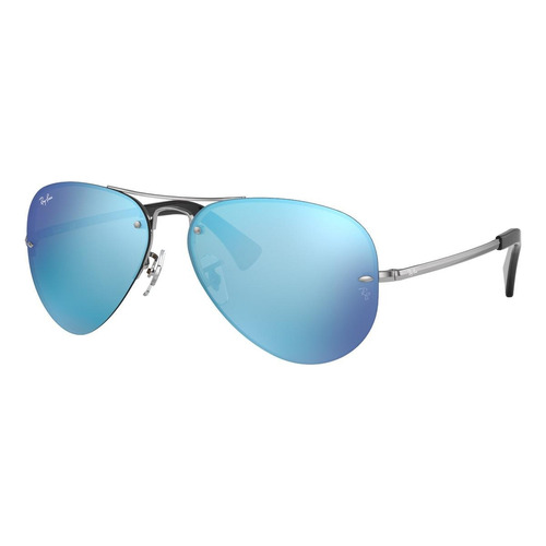 Anteojos de sol Ray-Ban RB3449 Standard con marco de metal color polished gunmetal, lente blue espejada, varilla polished gunmetal de metal