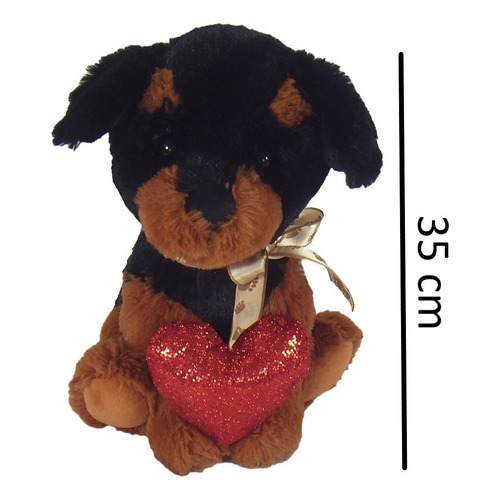 Peluche Perro Con Corazon 35 Cm Color Negro con marron