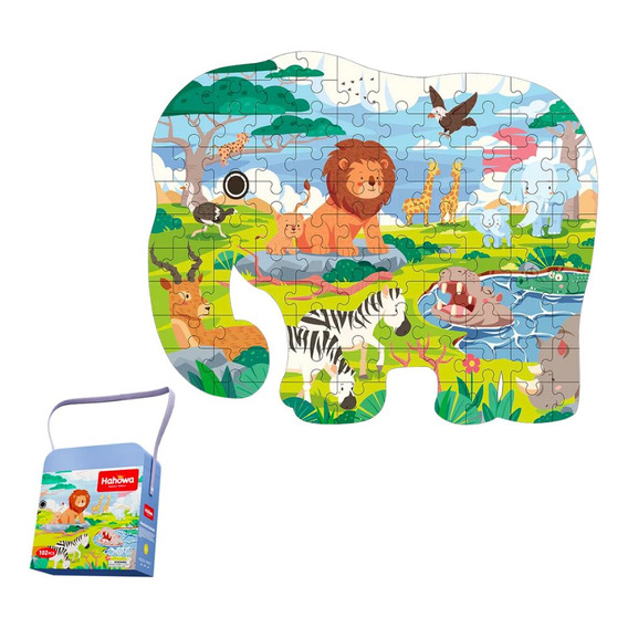 Maleta Puzzle Animales Salvajes Forma Elefante 150 Piezas