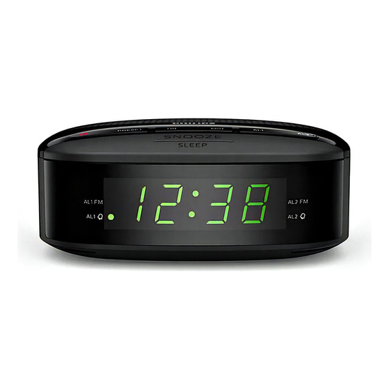 Reloj de escritorio compacto Philips, alarma y radio Fm Bivolt, color negro, 110 V/220 V