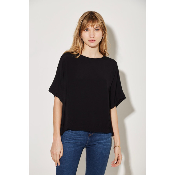 Remera Geométrica Mc De Crepe Viscosa, Negro - Koxis Mujer