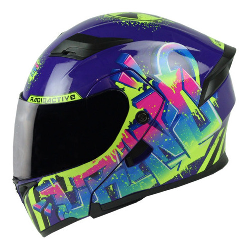 Casco Abatible Edge Uranio Certicado Dot Moto Visor Solar Color Azul morado Tamaño del casco M (57-58 cm)