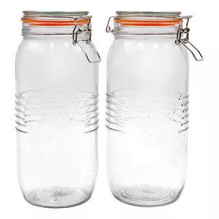 Set 2 Frascos Vidrio Con Tapa Hermética Mason Jar 2l Nv-1045 Color Blanco