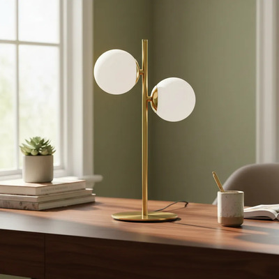 Lampara Velador Texas Estilo Moderno Globos Opal 2 Luces