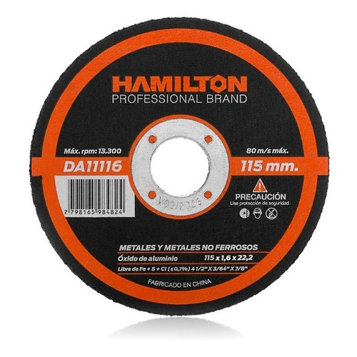 Disco Abrasivo Corte 115x1,6mm Acero Hierro Hamilton Caja x 50 unidades