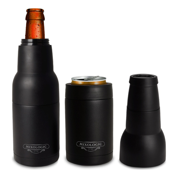 Enfriador De Cerveza Botellas Latas Doble Pared Térmica 2 Pz Color Negro