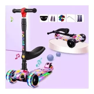 Scooter Patinete 3 En 1 Ajustable Plegable Con Luz Y Musica