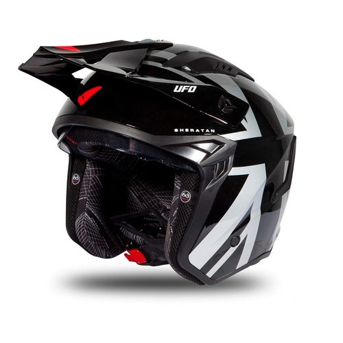 Casco Moto Abierto Ufo Sheratan Jet Con Visor Interno Brillo Color Negro/Gris/Rojo Tamaño del casco L