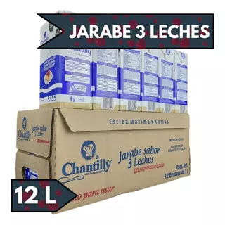 Jarabe Tres Leches Chantilly Caja Con 12 Piezas 1 Lt C/u