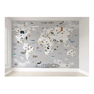 Papel De Parede Infantil Autocolante Mapa Mundi Vr369 9m²