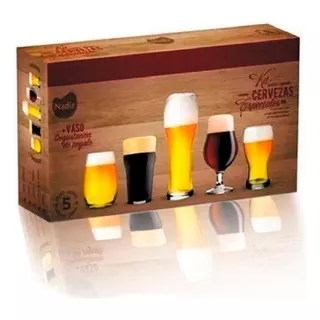 Juego Vaso Copa Cerveza Vidrio 5 Piezas Nadir Caja Color Transparente