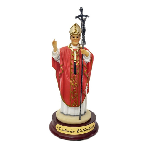 Figura Del Papa Juan Pablo Ii Segundo Con Baculo Cristo Color Rojo