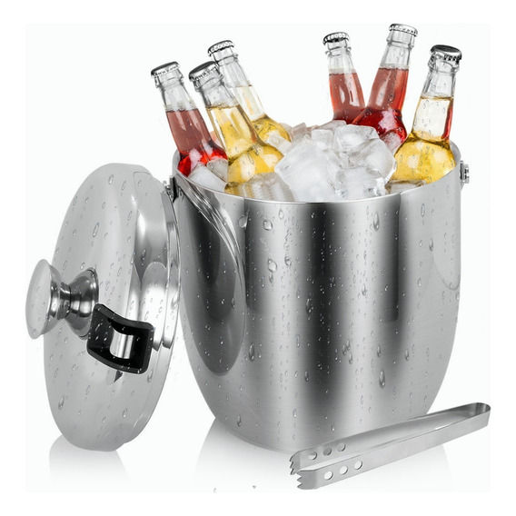 Viess Cubo De Hielo De Doble Pared 304 De Acero Inoxidable Con Cubierta, Pinzas Y Filtro Colador Para Bar De Cócteles, Fiestas, Buffet - Bartender Ice Cube Holder 3l Large Ice Container