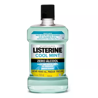 Enxaguante Bucal Antisséptico Zero Álcool Menta Suave Listerine Frasco Leve 1,5l Pague 750ml