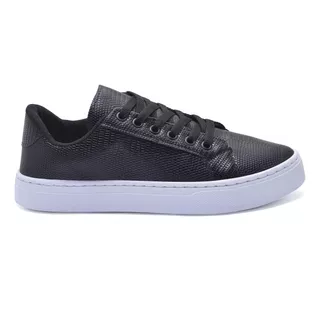 Tenis Feminino Casual Croco Preto Retrô Clássico Original