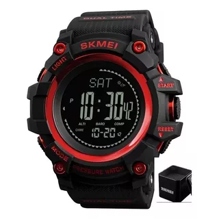 Reloj De Pulsera Skmei 1358 De Cuerpo Color Negro, Digital, Para Hombre, Fondo Negro, Con Correa De Poliuretano Color Negro, Dial Gris, Minutero/segundero Gris, Bisel Color Negro Y Rojo, Luz Celeste Y