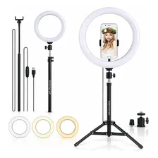 Ring Light De 10 Com Tripé Ajustável, 3 Modos De Luz E Suporte Para Celular 127/220v Preto Branco-quente