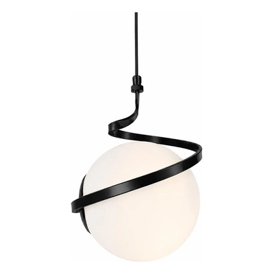  Colgante 1 Luz Helix Negro Globo Opal Apto Led E27 Ld Negro