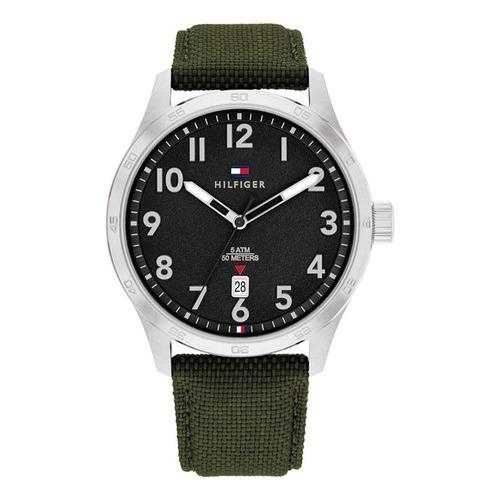 Reloj Tommy Hilfiger 1710593 Forrest Hombre Acero Tela 5 Atm Color de la malla Verde Color del fondo Negro