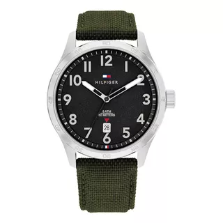 Reloj Tommy Hilfiger 1710593 Forrest Hombre Acero Tela 5 Atm Color De La Malla Verde Color Del Fondo Negro