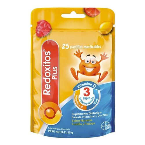 Redoxitos Plus Pastillas Masticables Vit D + C + Zinc 150uds Sabor Naranja,Frutilla y Papaya