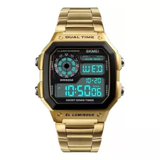 Reloj De Pulsera Digital Skmei 1335 Gold Body Para Hombre, Fondo Blanco, Con Correa De Acero Inoxidable De Color Dorado