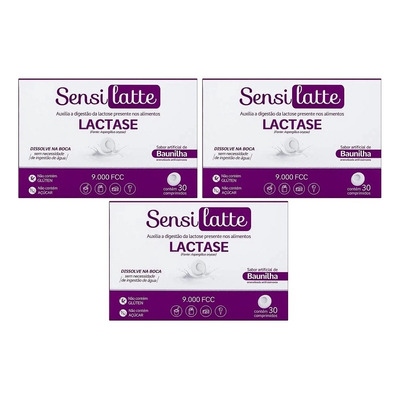 Combo 3 Sensilatte Lactase 9.000 Sabor Baunilha C/30 Comp.