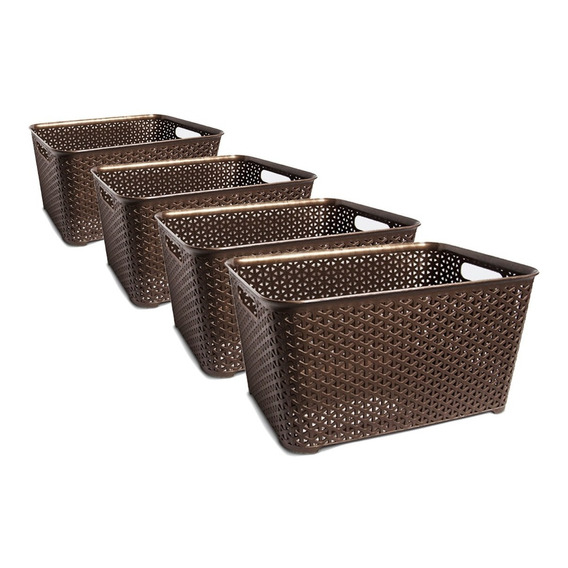 Canastos Organizador Plastico Rattan Cesto Mediano X4 Colomb