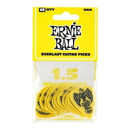 Ernie Ball 9195 Puas Everlast 1.5mm Amarillas 12 Pzas Pack Color Amarillo