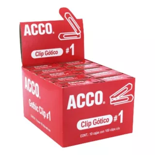 10 Cajas De Clips Gotico Acco No.1 Con 100 Clips Cada Una Color Gris