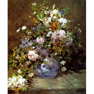 Buquê De Primavera Flores Vaso De Renoir Em Tela 30cm X 22cm